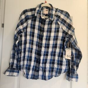 Kohl's SO Men's Blue and White Plaid Button-Down Shirt S BNWT